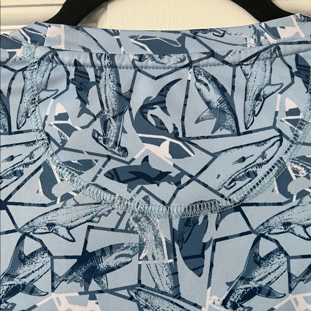 Reel Legends Light Blue Shark Print Reel Tech Performance Tee, Size M - Picture 7 of 9
